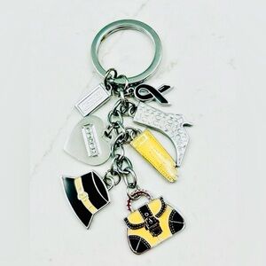 Coach Y2K Silver Black & Yellow bag Charm Key Holder - like new